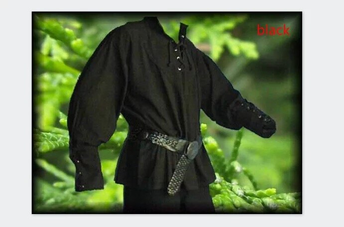Kostum Pria Abad Pertengahan Renaisans Groom Bajak Laut Reactone Larp Kemeja Lilit Atasan Pakaian Usia Menengah untuk Dewasa 3XL