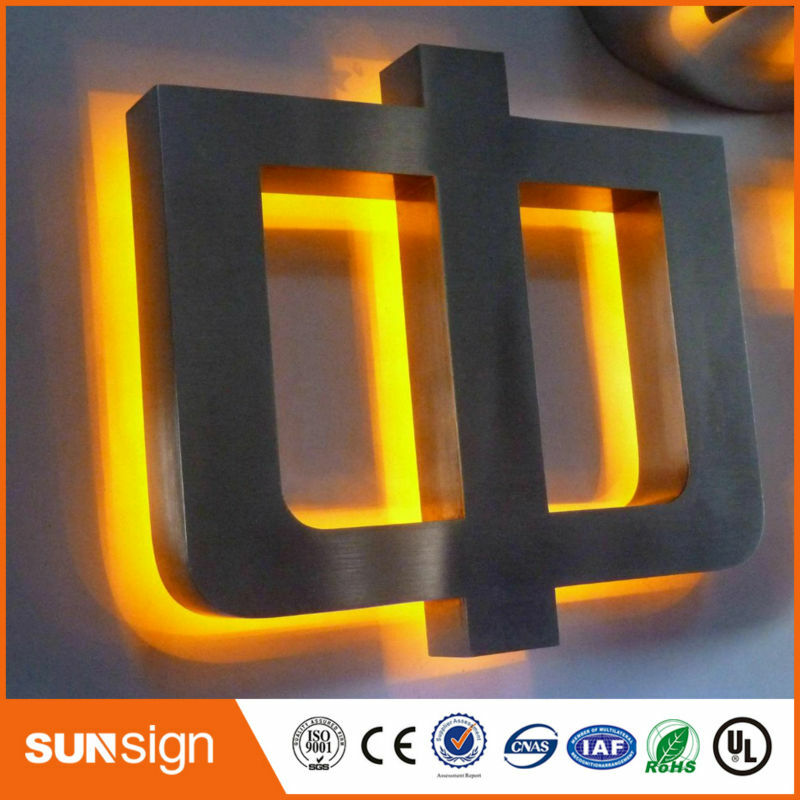 Letras de señal LED retroiluminadas, luz de acero inoxidable para exteriores, número