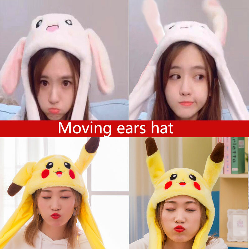 Kocozo-Sombrero de conejo con orejas móviles para niñas, gorra de juguete de dibujos animados, Kawaii, divertida gorra de juguete