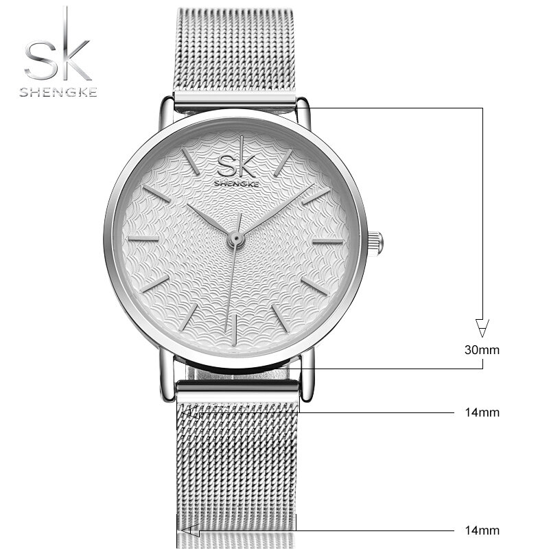 SK jam tangan wanita Relogio Feminino jam tangan wanita jam kasual mewah merek terkenal baja tahan karat jaring perak Super ramping
