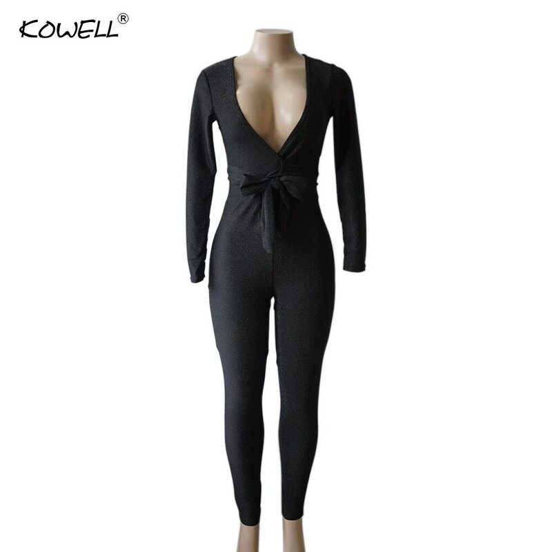 Hot Sell 2019  Sexy Women Autumn Winter Jumpsuits Ladies Long Sleeve Nightclub V Neck Bandage Solid Bodysuits Rompers Overalls
