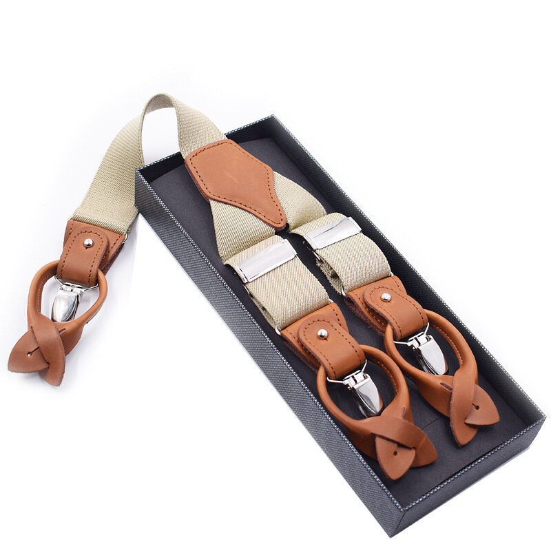 Mr.Fashion Suspender kulit asli, kawat gigi kancing Suspender 3 klip celana panjang modis tali ayah/suami hadiah