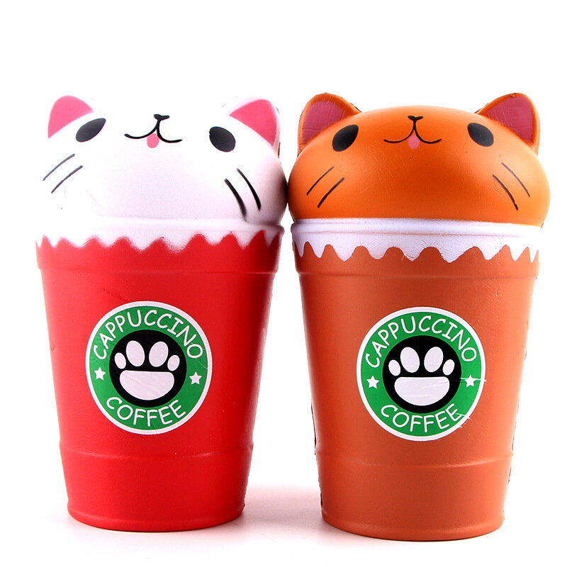 Squish Antistress Kawaii Squishies จัมโบ้ Cappuccino ถ้วยกาแฟแมวตลกของเล่นเด็กชายและหญิง