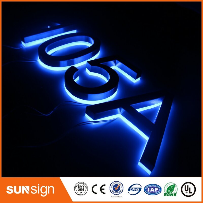 Placa de identificação personalizada com luz de led em aço inoxidável para casa