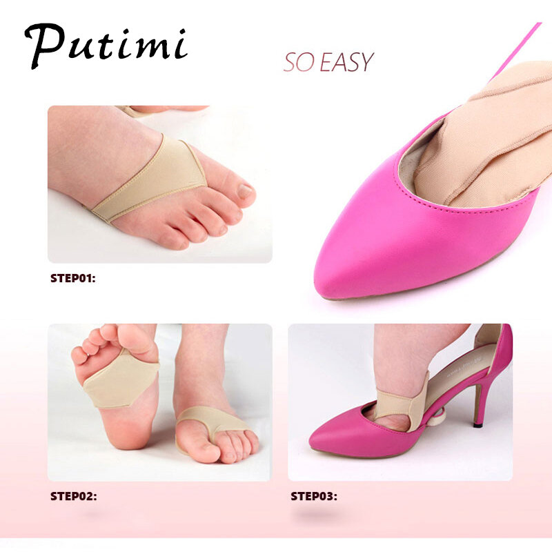 Putimi Fabric Gel Pads for Feet Care Slip Resistant Metatarsal Cushions Pads Silicone Forefoot Pain Support Front Foot Care Tool