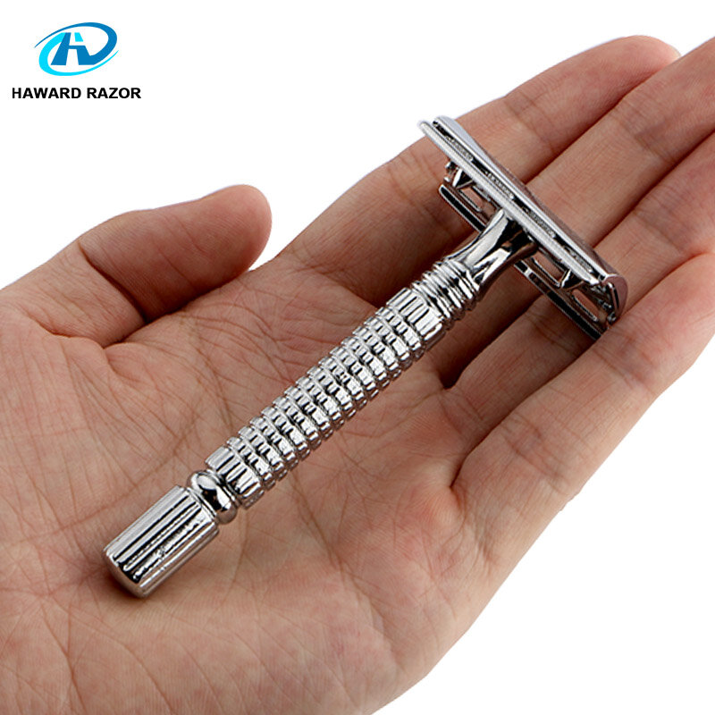 HAWARD Men's Double Edge Safety Razor Classic Shaving Razor Stainless Steel Metal Manual Hair Removal Shaver 10 Blades