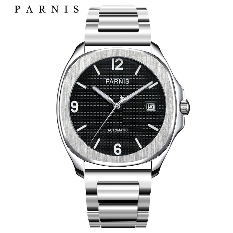 แฟชั่น Parnis 40มม.นาฬิกาข้อมือผู้ชายผู้ชาย Minimalist Miyota Sapphire คริสตัล Mechanical นาฬิกาข้อมือเล่นกีฬา Relogio Masculino ของขวัญ Man