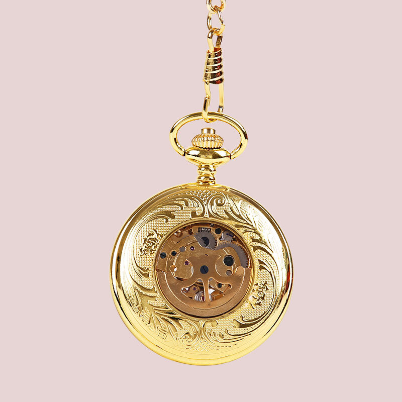 8958 роскошные золотые карманные часы в стиле ретро Прозрачный Скелет Золотой Феникс узор чехол полый циферблат подвеска модная ценность Подарочный стол