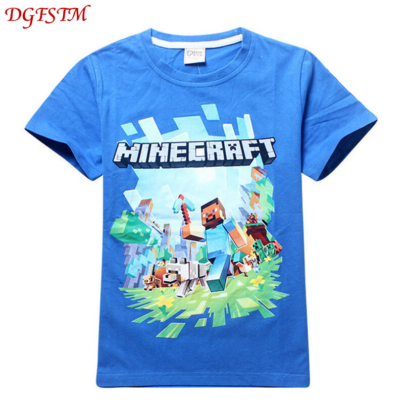 2018 cotton cartoon boy short-sleeved T-shirt fashion 3D printing Minecraft pattern children's clothing T-shirt clothes 6-14Y