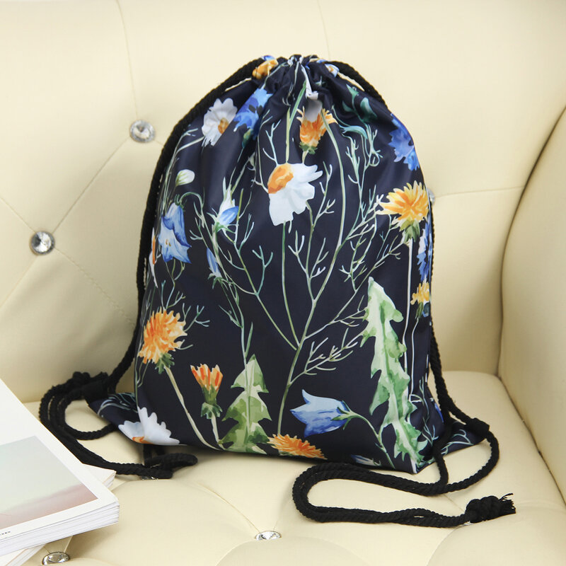 Jom Tokoy, mochila escolar impermeable de bolsillo con cordón en 3D con estampado de flores, bolsa con cordón para mujer