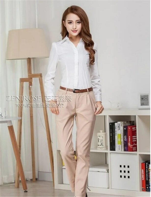 Camisa feminina formal de manga comprida, nova blusa social para mulheres w00528