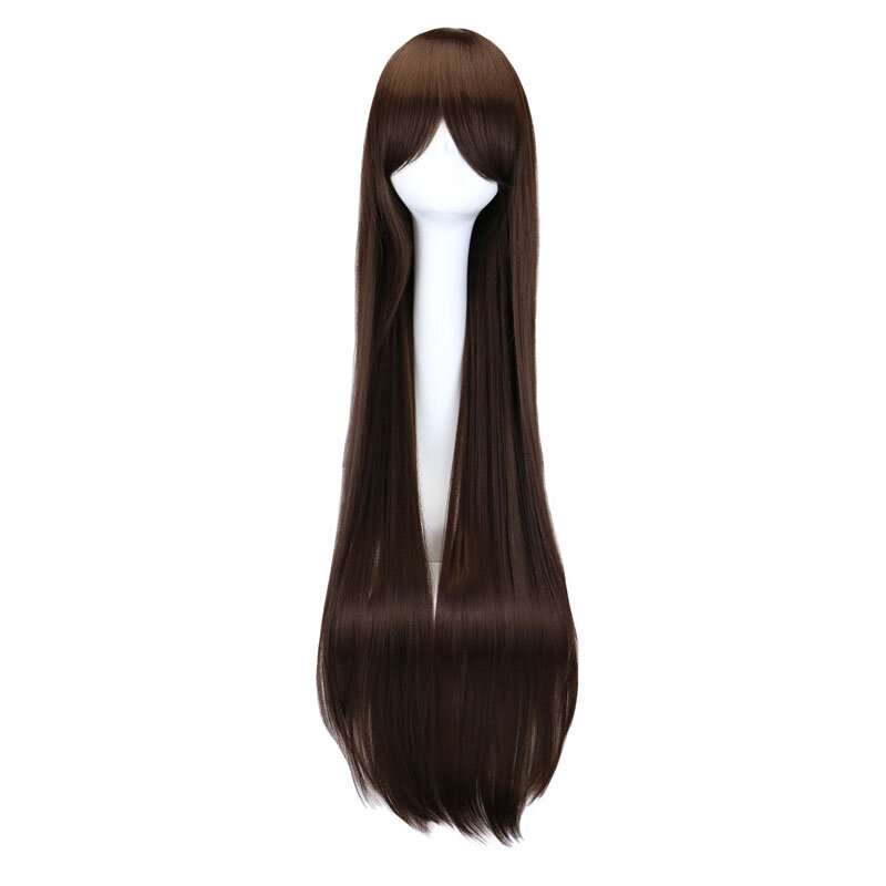 Peluca larga y recta para Cosplay, pelo sintético de 100 Cm, color negro, Morado, rojo, rosa, azul, marrón oscuro