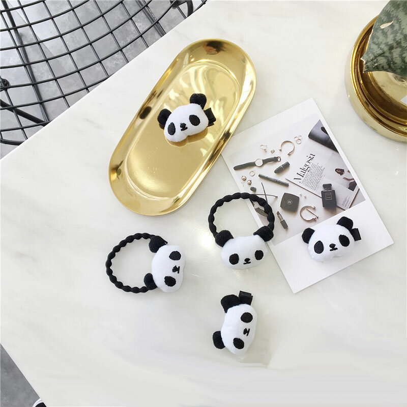 Bandas elásticas de goma para el pelo para niña y bebé, accesorios para el cabello con dibujos animados de Panda pequeño, pasador de pico de pato, pinzas para la cabeza