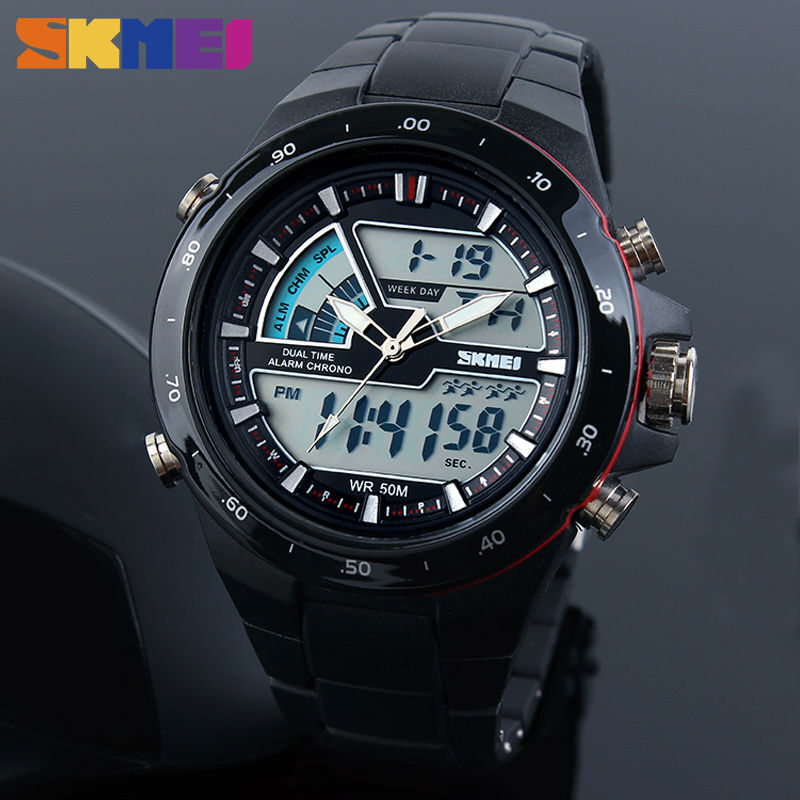Los hombres relojes deportivos de los hombres de moda Casual reloj analógico Digital alarma 30 M impermeable militar multifuncional pulsera azul del reloj SKMEI