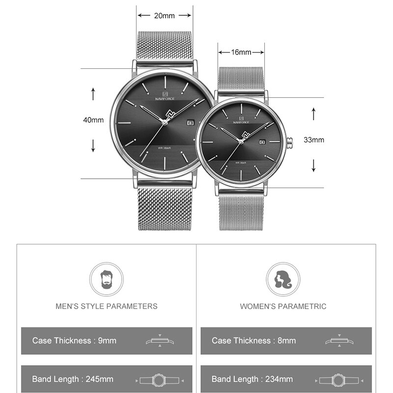 NAVIFORCE-Relógio de pulso de quartzo de luxo masculino e feminino, relógio masculino e feminino, impermeável, amantes relógio fino, relógio de casal, 2022