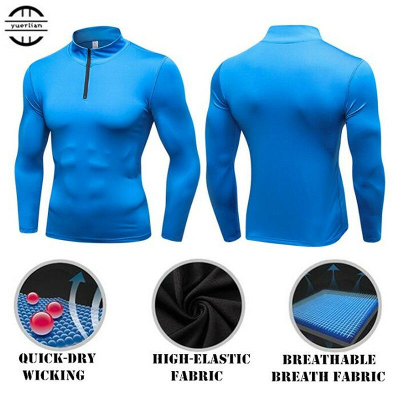 Suéter modelador masculino de secagem rápida, treinamento e exercícios, camisola com elástico 3d, manga longa, para esporte e corrida, colarinho