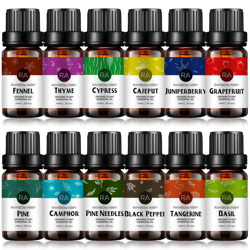 10ml Essential Oils Kits Peppermint Oil Jasmine Orange Natural Aroma Oil Body Massage Oil 6/8/12/14/16 Multiple Sets Optional