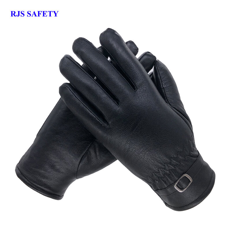 Rjs segurança novas luvas de couro do plutônio das mulheres preto outono inverno quente luvas de lã para senhoras femininas motorista wear-rediting luvas 5040