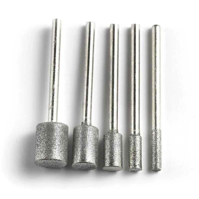 Grit120 3mmx 3mm/4/5/6/8/10mm Cylinder Diamond Grinding Burr Abrasive Bits Polishing Grinding Head Mounted Bits for Dremel