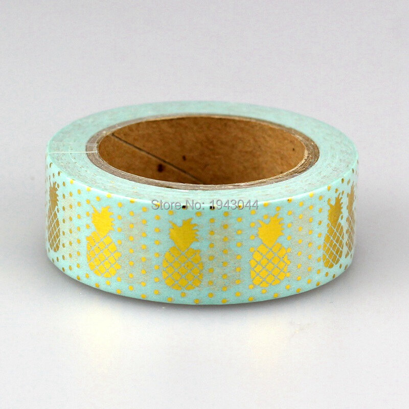 Cintas Washi de papel de aluminio para álbum de recortes, cintas decorativas Kawaii de 15 mm x 10m, color dorado, rosa, azul, piña y puntos, 1 unidad