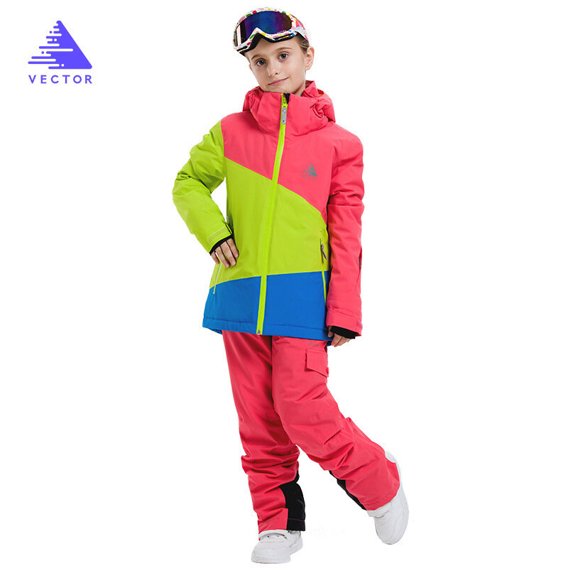 Теплый детский лыжный костюм, лыжная куртка для мальчиков и девочек, комплект со штанами, водонепроницаемая зимняя куртка, зимняя Лыжная ку...