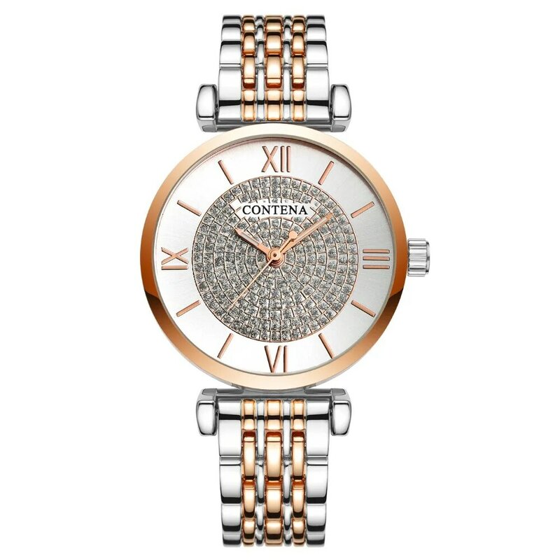 Contena 2018 New Designer Luxury Brand Contena Women Dress Watches Steel Quartz Watch Diamonds Gold Watches Relogio Feminino