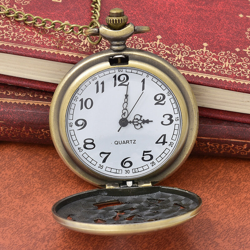 Бронзовые часы Pocketwatch, винтажные кварцевые карманные часы с подвеской в виде колокольчика ACDC, подарок для мужчин и детей