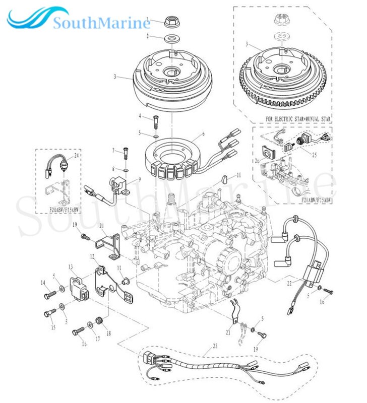 Conjunto de bobina de Motor de barco, F20-05000200 para Parsun HDX, Motor fueraborda de 4 tiempos F20A F15A