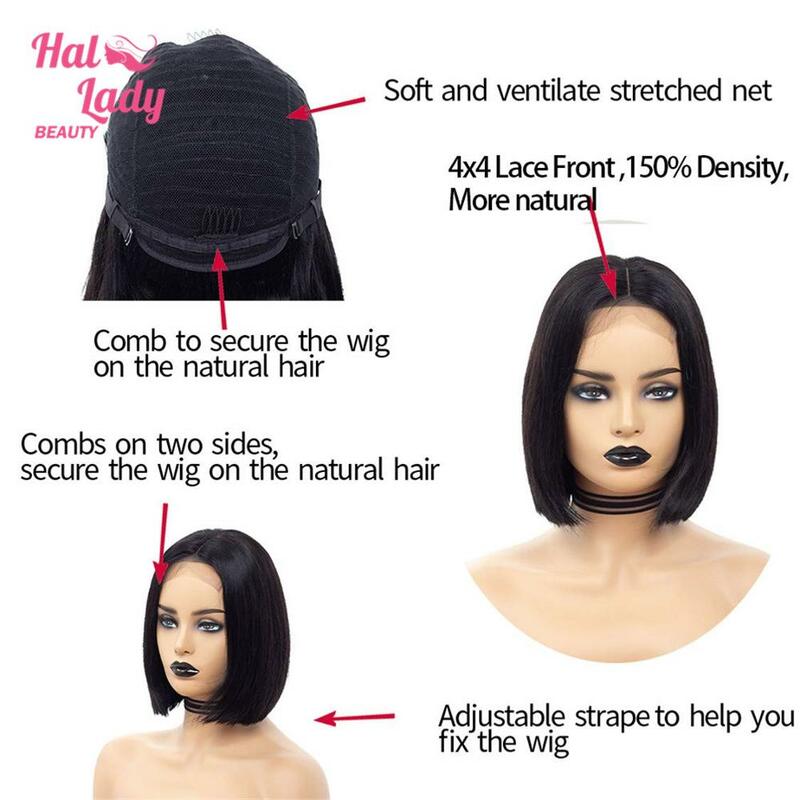 Halo Lady Beauty hurtownie brazylijski Bob peruka 13*4 koronki przodu włosów ludzkich peruk środkowa część nie remy prosto zamknięcie koronki peruka 150%
