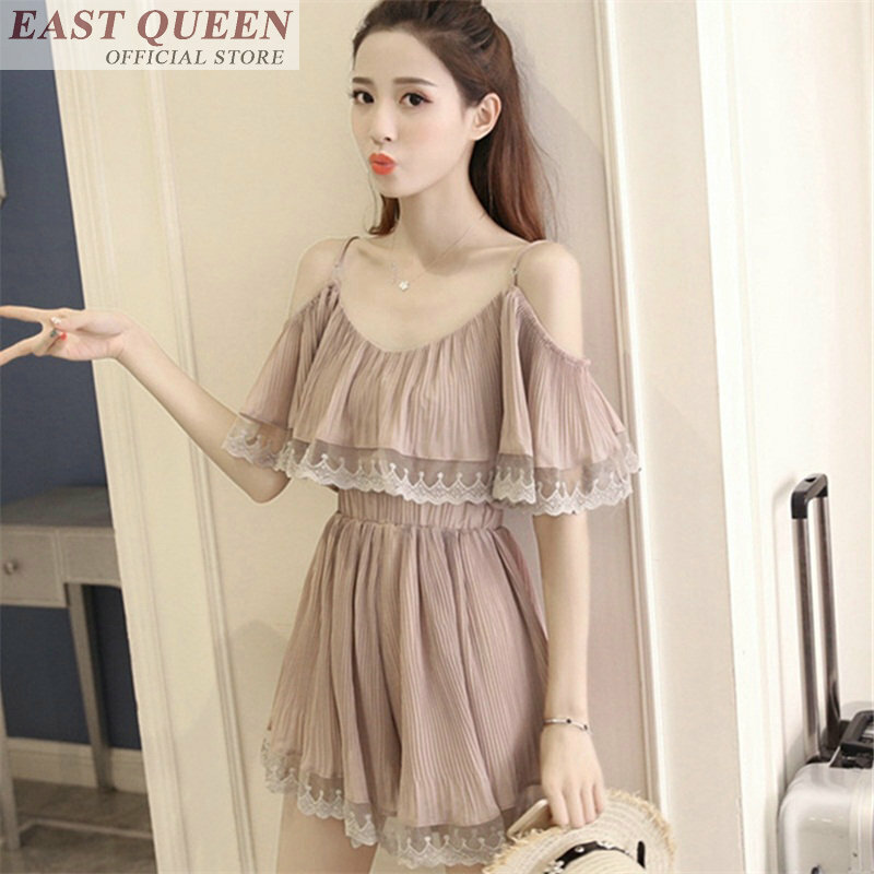 Women sexy lace summer playsuits 2018 chiffon solid elegant tunics for beach playsuit fashion strapless casual playsuits DD690 L