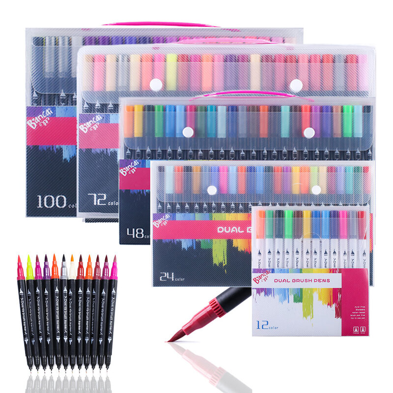 12/24/36/48/72/100 kolor szczotki markery markery zestaw cienka linia długopis akwarela malowanie kolor markery długopis kolory