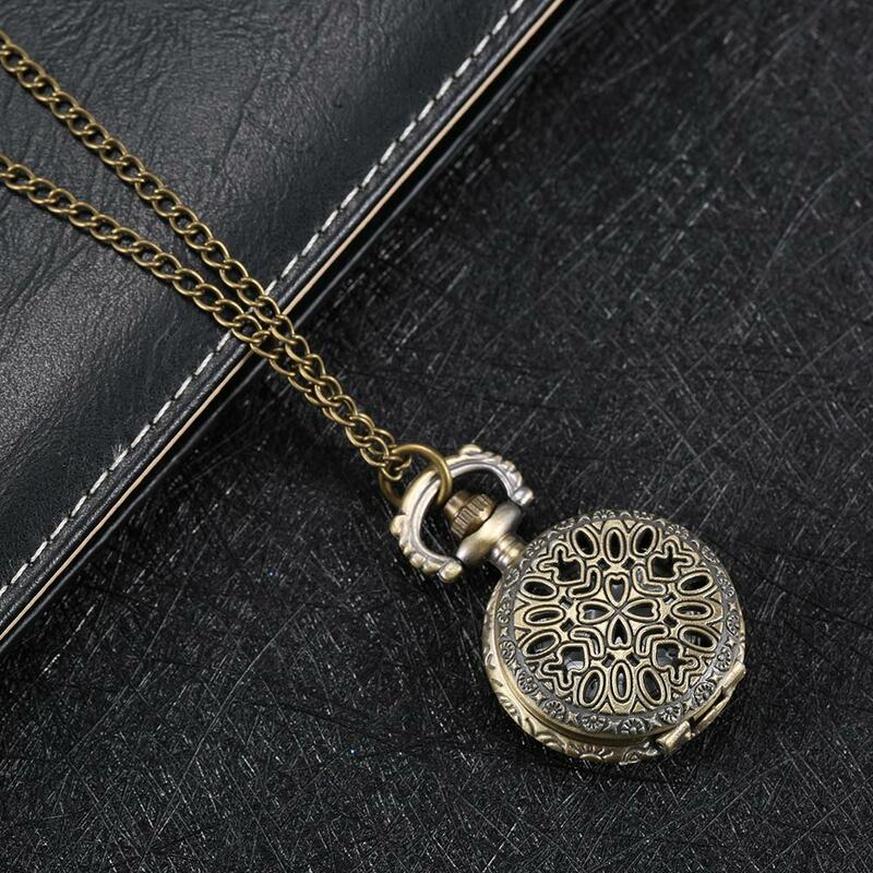 Reloj de bolsillo Vintage para mujer, colgante de flores huecas Retro de aleación, suéter, collar, cadena, relojes, regalo para mujer, nueva moda