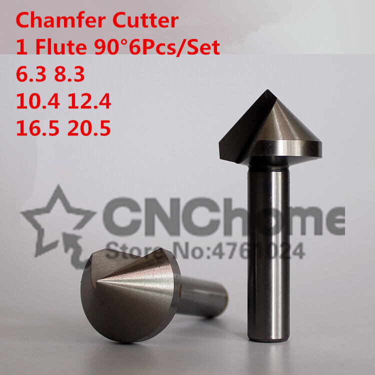 Free shipping 6pcs 1 flute 90 degree HSS Chamfer Cutter Chamfering Drilling Mill Drill Set Milling Cutting Tool Set