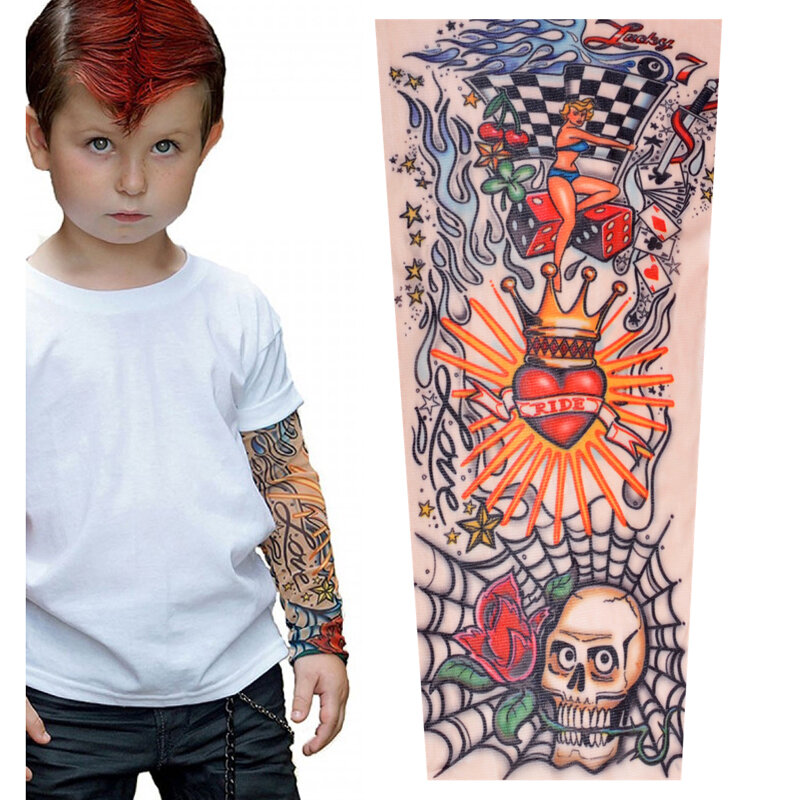 Детские летние рукава с татуировкой, солнцезащитные рукава, спортивные рукава в стиле хип-хоп для мальчиков и девочек