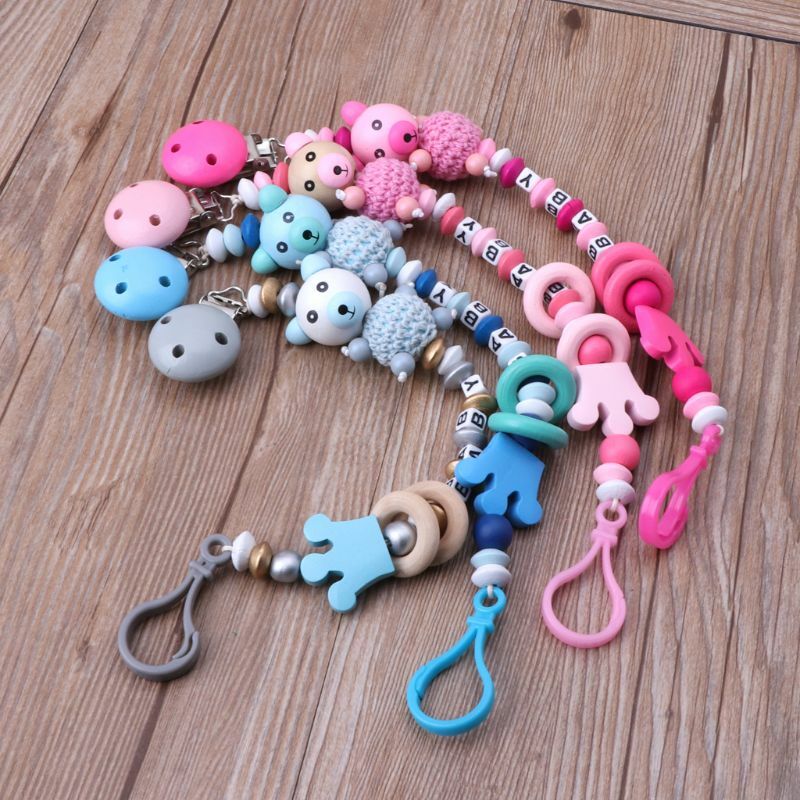 Baby Pacifier Clip Chain Cute Cartoon Bear Letters Toy Pacifier Feeding
