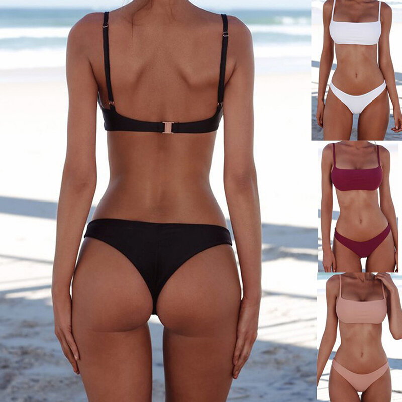 Sexy Triângulo Bikini Set Mulheres Maiô Swimwear Verão Beach Wear Feminino Cintura Baixa Sólida Maiô Biquini Vermelho