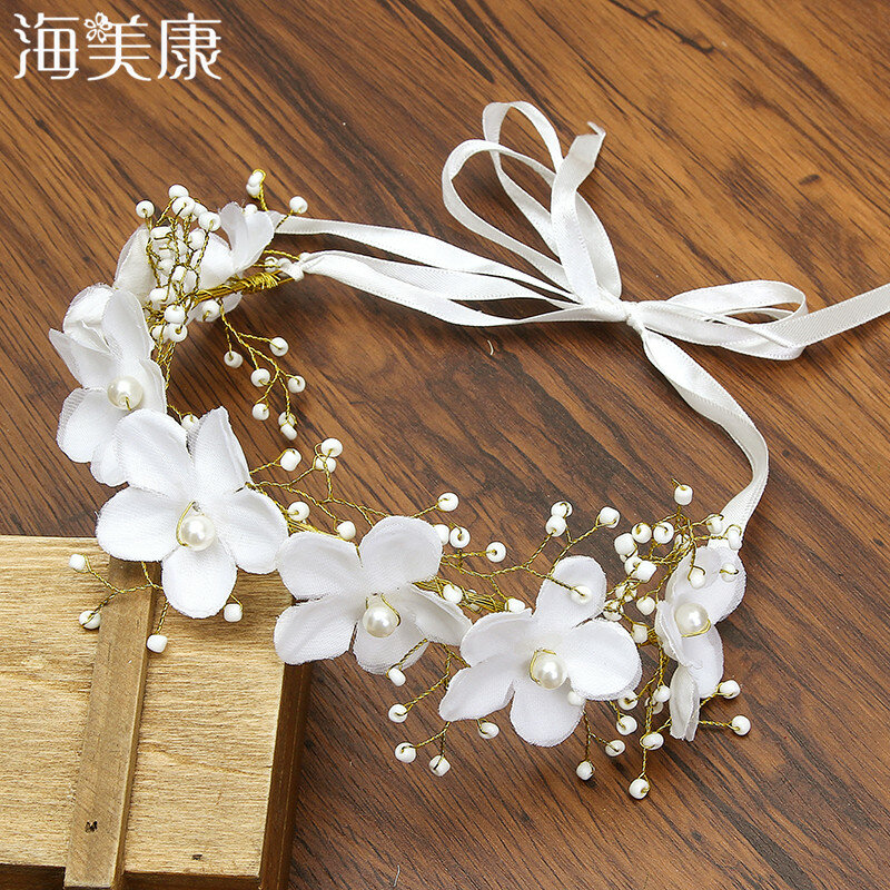 Haimeikang-corona de perlas de flores de deslizamiento hecha a mano, cinta para la cabeza, guirnaldas florales nupciales de belleza, accesorios para el cabello de boda para mujer, nuevo