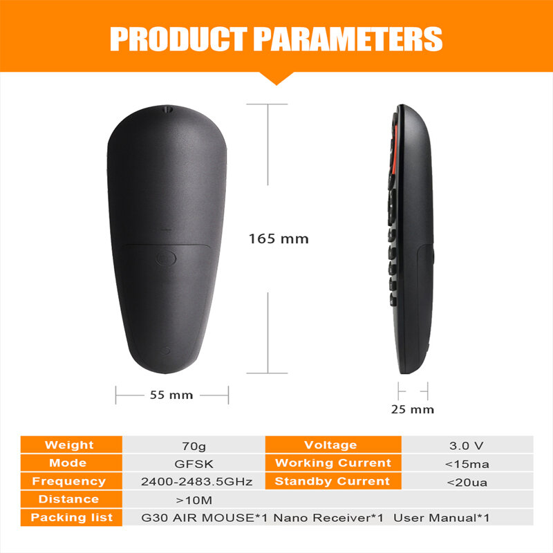 G30 S Voice Remote control 2.4G Wireless Voice Air Mouse 33 keys IR learning Gyro Sensing Smart remote for Game android tv box