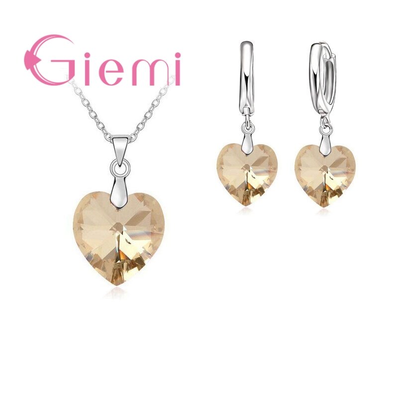 Wyprzedaż wykwintne serce 925 srebrne kolczyki zestawy naszyjników dla dziewczynek damskie akcesoria ślubne z kryształem