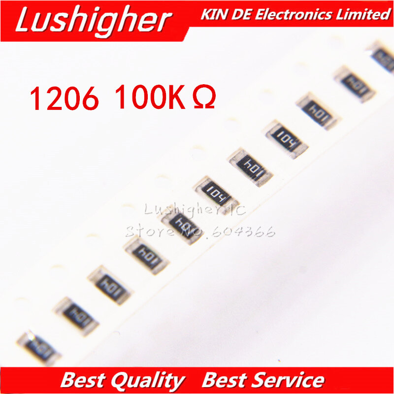 100 Buah 1206 SMD Resistor 1% 100K Ohm 104 100Kohm
