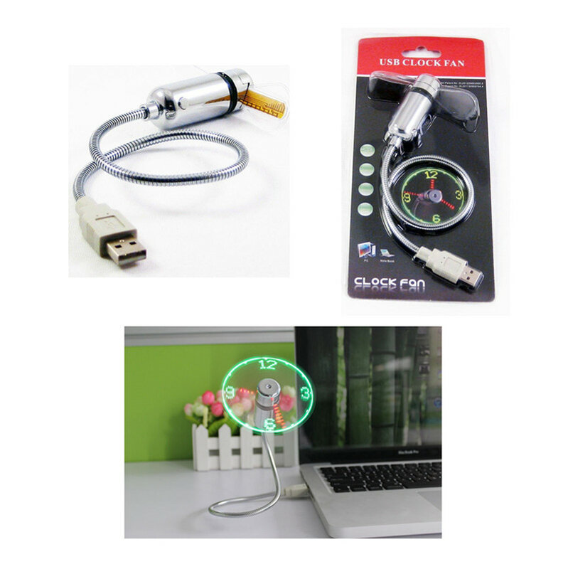 핸드 미니 USB 팬 휴대용 가제트, 유연한 구스넥 LED 시계, 노트북 PC 노트북용 멋진 실시간 디스플레이, 내구성 조절 가능