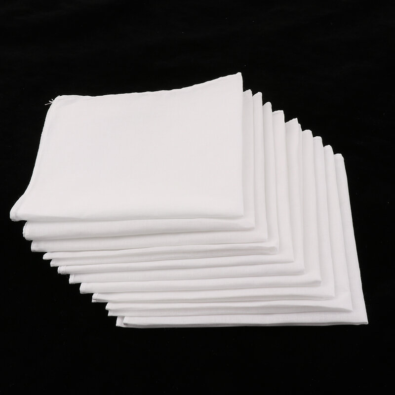 10 pçs masculino puro sólido branco lenços de algodão quadrado super macio lavável hanky diy acessórios