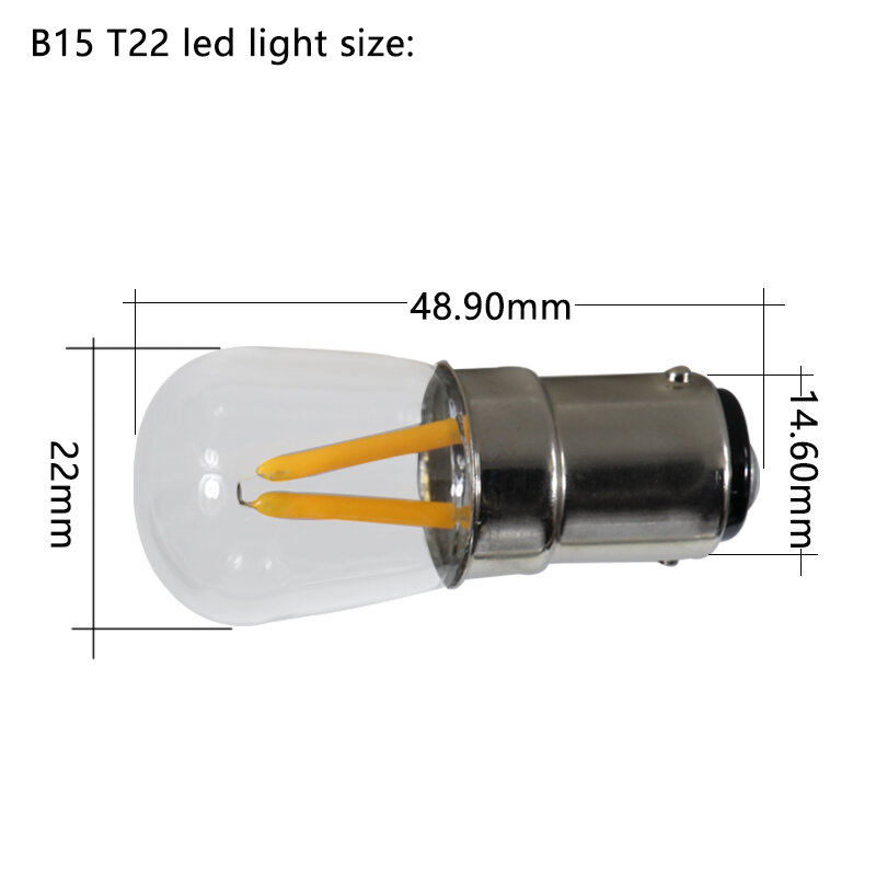 Ampolla de luz de filamento Led para máquina de coser, foco B15, 12 V, Super T22, COB, ca, cc, 12 V, voltios, 1,5 W, B15D, 110v, 220v, bombilla para el hogar