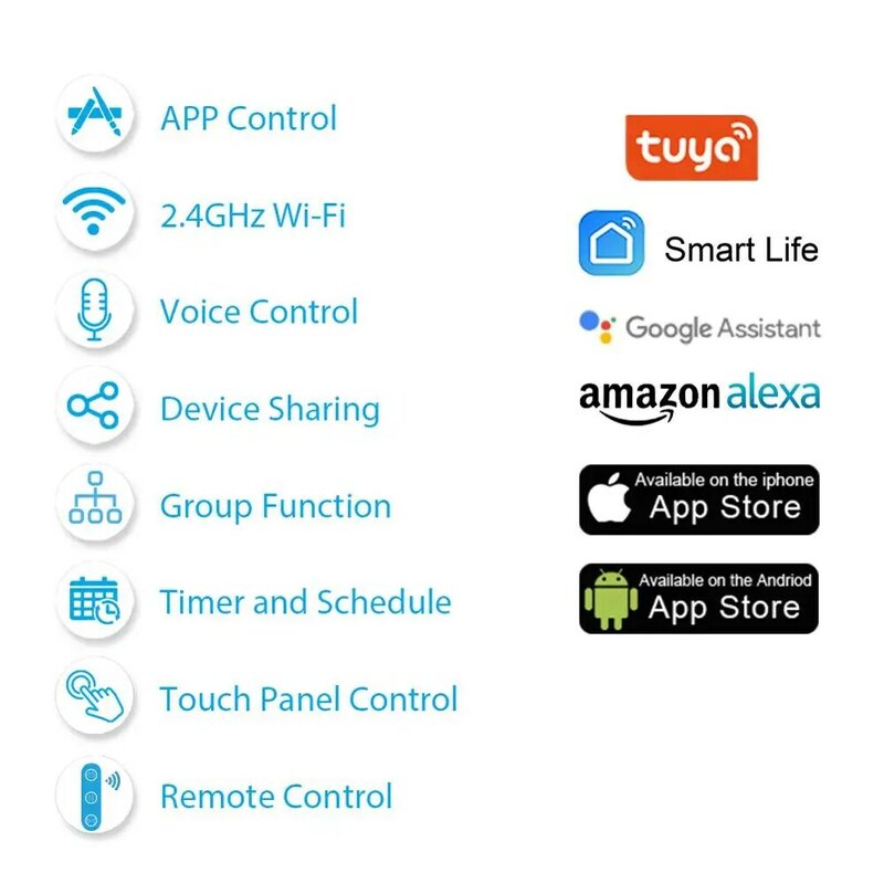 Interrupteur avec commutateur WiFi, interrupteur tactile, fonctionne avec Smart Life, Google Home et Alexa Echo sur commande vocale, application pour maison connectée, avec minuteur