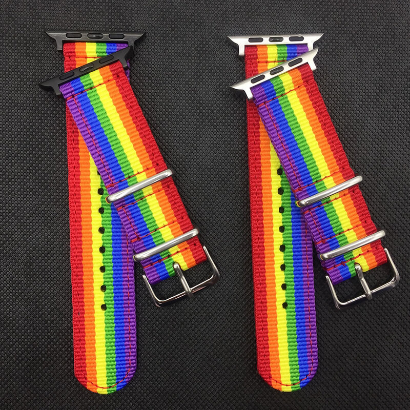 Rainbow Color 40mm 44 milímetros de Nylon Faixa de Relógio Pulseira para Apple Série 3/2/1 Pulseira Esporte 42 mm 38 mm 4 Banda Cinta Para iwatch