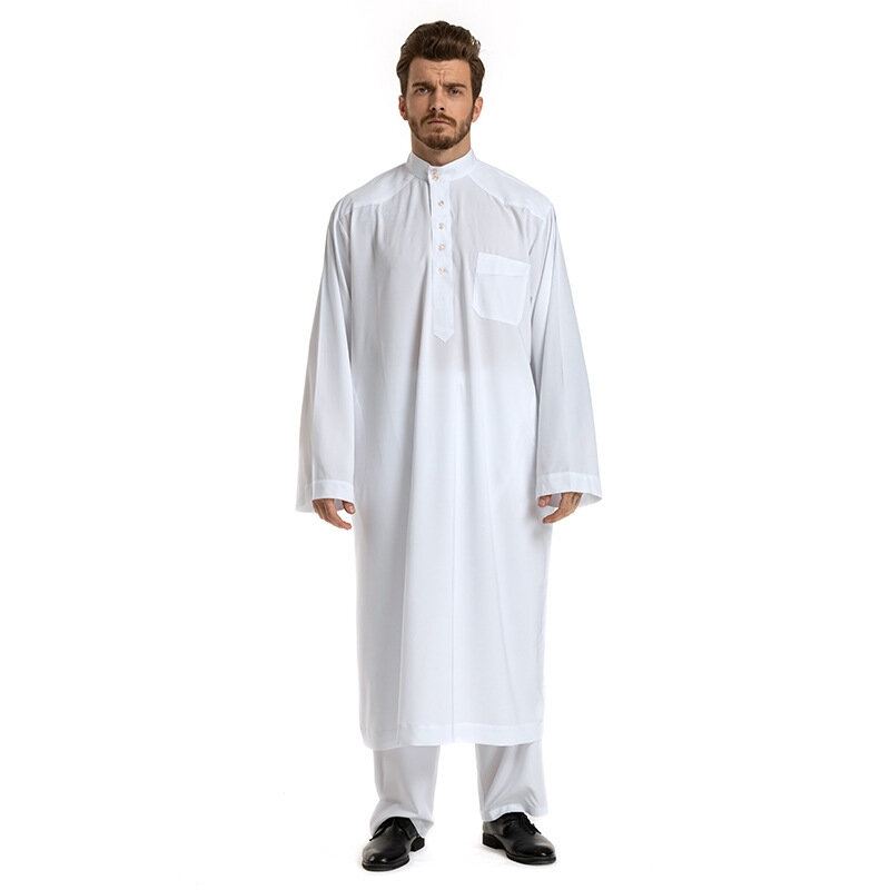 Arabic Thobe Islamic Clothing Jubba Men Muslim Hui Moslim Sets White Long Sleeve Robe Nation Abaya Arabic Hombre Hommes Kaftan