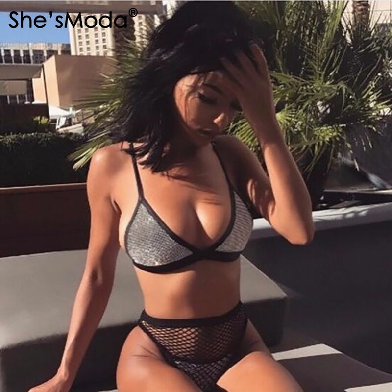 She'sModa-Bikini Sexy con diamantes de imitación para mujer, conjunto de Bikini para mujer, novedad de 2018