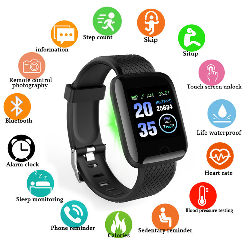 Abay-reloj inteligente deportivo con control del ritmo cardíaco y de la presión sanguínea, para monitor, seguidor Fitness y Android IOS