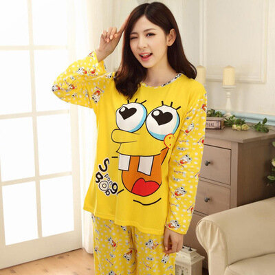 Spring and Autumn Womens Pajama Set Newest Thin Long-sleeved Ladies Pajamas Girls Cartoon Cute Cartoon Home Sleepwear