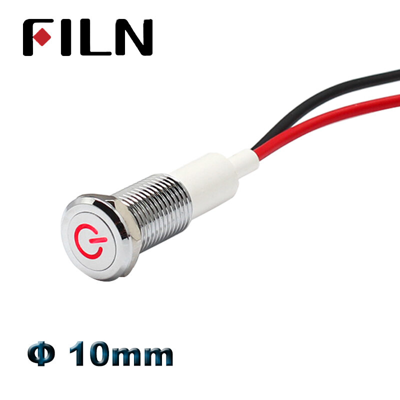 Luz indicadora led para salpicadero de coche, 10mm, 12v, símbolo de advertencia, rojo, verde, azul, blanco, ámbar, lámpara piloto, cable impermeable